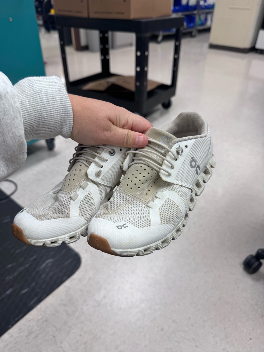On Running Women’s White and Tan Athletic Running Shoes